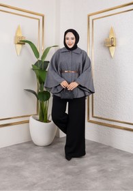 Resim CNG MODA Kemerli Kaşe Panço 