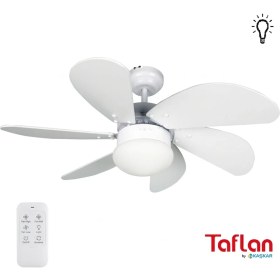 Resim Taflan L36009 Rc Beyaz Aydınlatmalı Uzaktan Kumandalı Tavan Vantilatörü 80 cm Ahşap Malzeme ile 6 Kanatlı 