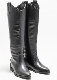 Resim Elle Shoes Siyah Deri Kadın Western Çizme 