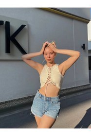 Resim Önü Bağlama Crop (krem) - XS 