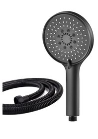 Resim Mat Siyah Yuvarlak 5 Fonksiyonlu Duş Başlığı Ve Siyah Duş Hortumu Siyah 
