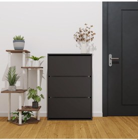 Resim Düşer Kapak Ayakkabılık Kayar Raflı Ayakkabılık 3 Bölmeli Antrasit 