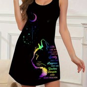Resim Kadınlar için Gotik Yıldızlı Gökyüzü Kedi Baskılı Racerback Tank Uyku Elbisesi - Rahat & Gevşek Kesim Gecelik, Elastan İçeren Polyester Karışımı, Görünmez, İlkbahar/Yaz için Mükemmel 