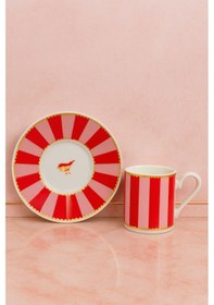 Resim 2 Kişilik Porselen Yaldızlı Lovely Birds Özel Tasarım Pembe Kuşlu Kahve Fincan Takımı Seti 100ml Pembe 
