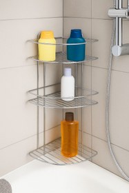 Resim MultiStore Krom 3 Katlı Banyo Köşeliği Şampuanlık Köşelik Banyo Rafı 