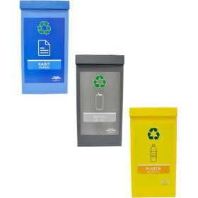 Resim Çok Renkli 3'lü Geri Dönüşüm Kutusu Seti, Sıfır Atık Dostu ve Şık Tasarım 
