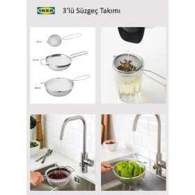 Resim Holly Home Ikea 3'lü Süzgeç Seti; 20 cm Idealisk, 17 cm Klockren Süzgeç, 8 cm Medarbetare Süzgeç, Çay Süzgeci 