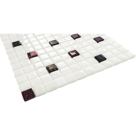 Resim MozaiKristaL Tüm Yüzeyler Için 25X25MM. Beyaz-Simli Siyah-Mürdüm Simli, 31,5X31,5CM. Fileli Cam Mozaik-Kristal Mozaik Mix. 