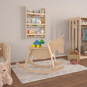 Resim Lita Montessori Tarzı Sallanan Oyuncak At Doğal Ahşap 