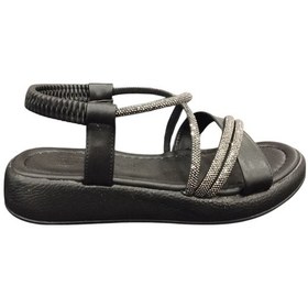 Resim Ventes 58157z Taş Şeritli Bilekten Lastikli 3cm Topuk Boyu Günlük Kadın Şık Sandalet Siyah 
