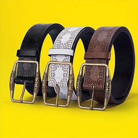 Resim Kadınlar için Vintage Amerikan Retro Baskılı Kemer - Ayarlanabilir Suni Deri ile Metal Toka, Siyah ve Beyaz Desen, Elbise, Kot ve Günlük Giyim için Uygun, Günlük Kemer | Vintage Tarzı Kemer | Alaşım Toka Kemer 