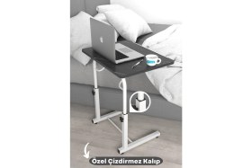 Resim Woodhub 60 cm Eğim Yükseklik Ayarlı Laptop Sehpası Kahvaltı Ders Çalışma Bilgisayar Ofis Yemek Masası Metal 