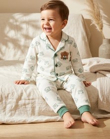 Resim DYZSTAR Bebek ve Çocuk Yeşil Ayıcık Desenli Fitilli Kaşkorse Pijama Takımı Uzun Kollu Rahat Kalıp 1-2-3 Yaş 