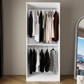 Resim Bimossa KA70 Goss Tekli Kapaksız Gardırop, 2 Askılı Açık Giyinme Dolabı, Modern Tasarım Beyaz Elbise Dolabı 