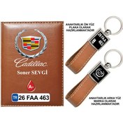 Resim Plakanıza Özel Cadillac Logolu Taba Ruhsat Kabı Ve Anahtarlık 
