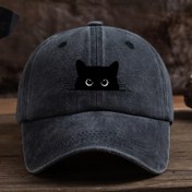 Resim Vintage Siyah Kedi Baskılı Beyzbol Şapkası - Ayarlanabilir, Yıkanabilir & Şık Baba Şapkası, Dış Mekan Sporları için Kavisli Kenarlı 