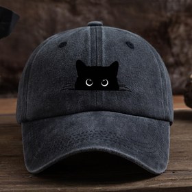 Resim Vintage Siyah Kedi Baskılı Beyzbol Şapkası - Ayarlanabilir, Yıkanabilir & Şık Baba Şapkası, Dış Mekan Sporları için Kavisli Kenarlı 