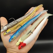 Resim 5 adet karışık yumuşak yem balıkçılık seti, 10.49 - 16.51cm kancalar 3D gözlerle, silikon ve kurşun gövde, tatlı su ve tuzlu su balıkçılığı için uygun 