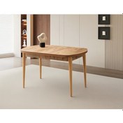 Resim Ortadan Açılır Ahşap Yemek Masası Gizli Kaşıklık Bölmeli 80cm X 140cm Diş Budak Naturel 