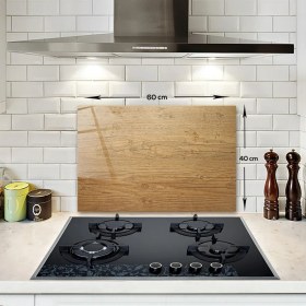 Resim Decorita Cam Ocak Arkası Koruyucu | Retro Ahşap Görünümlü | 40cm X 60cm 