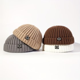 Resim XLAMULU Erkeklerin Sıcak Ön Cep Beanie - Şık Kahverengi Beyaz & Gri Mutlu Yüz Tasarımı, Akrilik Örgü Şapka Tüm Mevsimler İçin, Noel & Şükran Günü İçin Mükemmel 