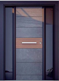 Resim Çelik Kapı Modelleri Camlı Siyah Düz Model Bina Kapısı Sol 