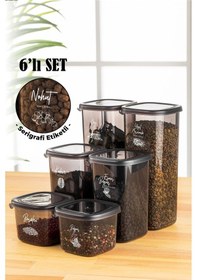 Resim Vienev Beyaz Serigrafi Etiketli 6lı Peggy Kare Saklama Kabı 2x 0,55 Litre, 1,2 Litre, 1,75 Litre Antrasit 