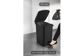 Resim 15 Litre Slim Pedallı Banyo Mutfak Çöp Kovası, Şık ve Pratik Kullanım 
