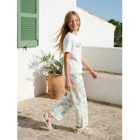 Resim LC Waikiki Lcw Kids Beyaz Çiçek Desenli Kız Çocuk Poplin Pantolon 