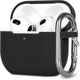 Resim KOKOKA Airpods 3 ile Uyumlu Kılıf Kapak, Yumuşak Silikon Kılıf Kapak Darbe Emici Koruyucu Kılıf Airpods 3. Nesil Carabiner, Ön LED Görünür, Siyah 