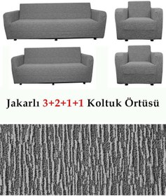 Resim StarMall Jakarlı Çubuk, Düz Desen 3 2 1 1 Lastikli Koltuk, Kanepe, Çekyat Örtüsü, Kılıfı Esnekli Gri 