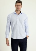 Resim Uçuk Mavi Uzun Kol Slim Fit Dar Kesim Klasik Desenli Pamuklu Kolay Ütülenebilir Gömlek Kigili