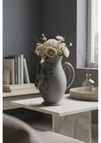 Resim Kurt Desenli Gül Kabartmalı Dekoratif Vazo Mat Dokulu Ev Ofis Salon Masa Raf Süsü Çiçeklik 15x10 Cm Gri 