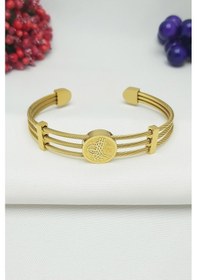 Resim Altın Kaplama Üçlü Kordon Tuğra Çelik Bileklik 19,5cm Gold 