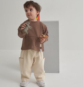 Resim Unisex Çocuk İnterlok Yandan Cepli Pantolon Bej - 5-6 Yaş 