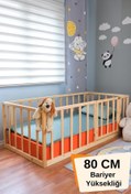 Resim Loolpi Home Montessori Bebek Ve Çocuk Karyolası Unisex 80 Cm Bariyerli Ve Kapılı Ahşap Park Yatak 