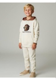 Resim Zekids Erkek Çocuk Pamuklu Aslan Baskılı Tasarım Sweatshirt-16645 Krem 
