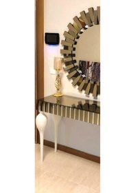 Resim Dresuar GÜNEŞ Model Kayın Torna TOMBUL Parlak Lake Beyaz ayak Yuvarlak ayna Kutu Sevk El Yapımı Sarı 