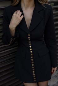 Resim buqre's moda Trend Kadın Gold Çıt Çıt Detaylı Tasarım Uzun Blazer Ceket 