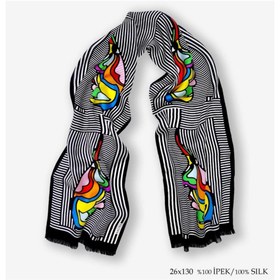 Resim Galiga Color Face %100 Ipek Fular 26*130cm 'art On Silk' 