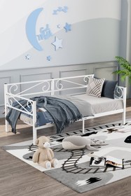 Resim Luna Daybed Metal Karyola – Siyah Ölçü Seçenekli | Yan & Arka Ferforce Destekli - Beyaz / 90 x 190 