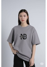 Resim Nevermind Oversize Tişört Kadın "nevermınd" Baskılı Geniş Kalıp T-shirt U Antrasit 