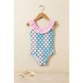 Resim Zuzunga Kız Çocuk Mermaid Desenli Fırfırlı Mayo 