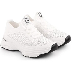 Resim Guja 25y309-3 Kadın Taşlı Triko Streç Kalın Taban Spor Ayakkabı Beyaz 