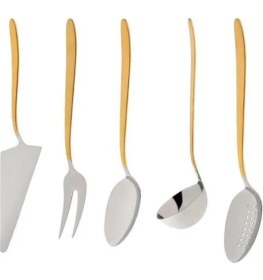 Resim Özbience Şık 5 Parça Altın Renkli Çeyizlik Servis Takımı, Zarif ve Dayanıklı 