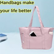 Resim Kadınlar İçin Hafif Katlanabilir Tote Çanta - Çok Cepli Fermuarlı Kapatma, Dayanıklı Polyester Günlük El Çantası Spor Salonu, Seyahat ve Okul için - Siyah (Elde Yıkama/Kuru Temizleme), Çok Amaçlı Taşıma Çantası | Pürüzsüz Dokulu Yüzey 