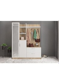 Resim Çizgi Portmanto Vestiyer Meşe Beyaz-180 cm 