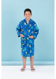 Resim Özdilek Lisanslı Çocuk Bornozu 9/10 Yaş-mickey Mouse Smile Mavi Mavi 