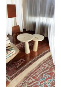 Resim Wood Ahşap 2'li Set Konik Mantar Yan Sehpa Modern Fiskos /naturel Renk / Zigon Sehpa Vernikli Naturel 