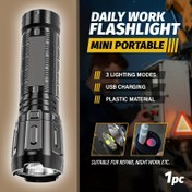 Resim MACROCOSM Mini LED Feneri - USB Şarj Edilebilir, Ayarlanabilir Parlaklık (650 Lümen), Acil Durumlar için Kompakt El Feneri, Ev, Seyahat, ABS Malzeme, 3 Mod, Dokulu Tutma Sapı ile Siyah 